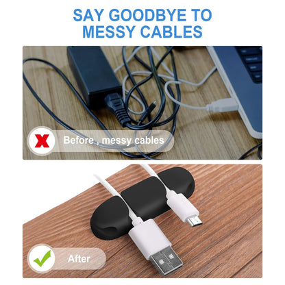 WLLHYF Cable Clips 3PCS Cord Wire Organizer Cable Management Holders 4 Hole Silicone Cable Harness USB Charging Accessory Cable Holder for Office and Home Desk (Black)