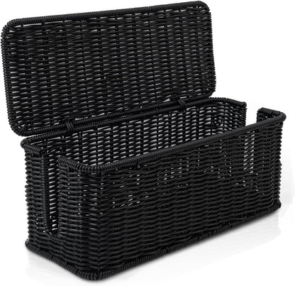 Cable Management Box, Handmade Rattan Cable Organizer with 2 Open Slots, Cord Hider for Power Strip, Router & USB Hub, Registered U.S. Design Patent (D1,112,102), 13" x 5.1" x 5.1", Natural