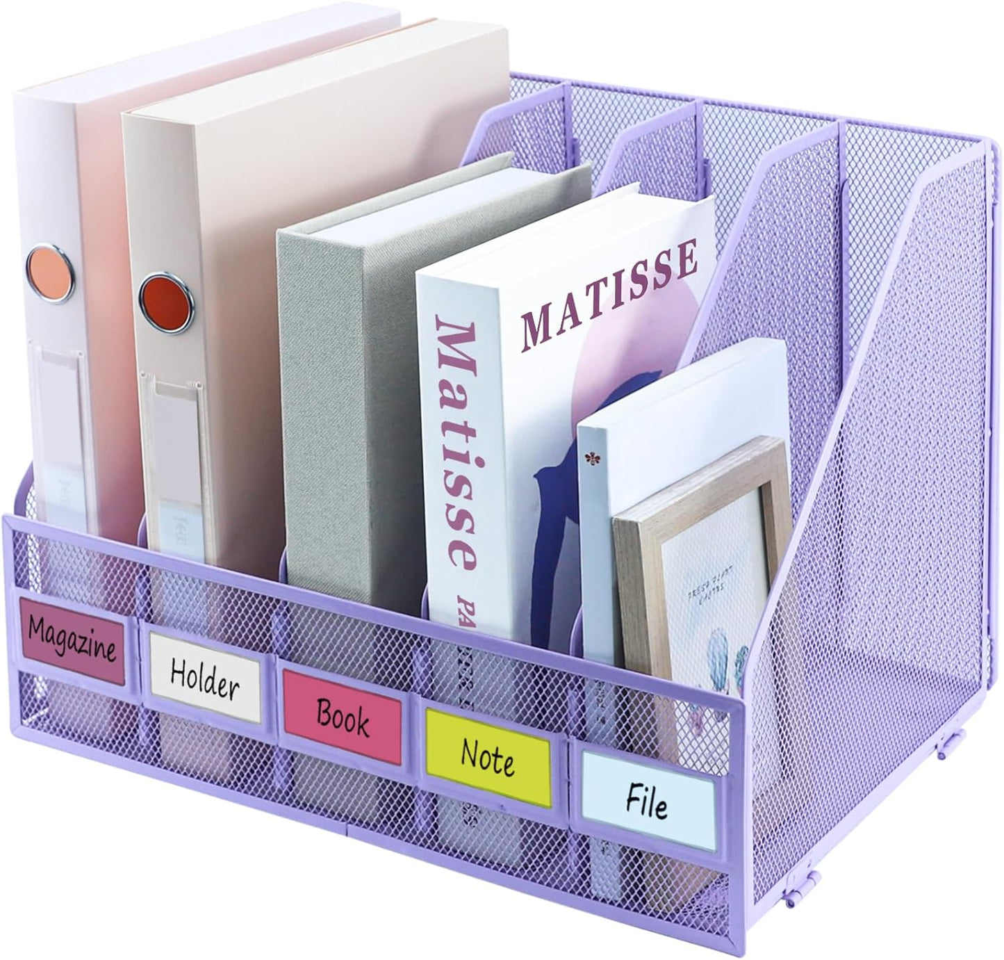 Desk Organizers, Metal Magazine File Holder with 5 Vertical Compartments Rack Binder File Organizer for Office Supplies, Home Workspace - Black