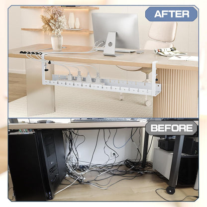 Shikha Cable Management Under Desk, 15.7"-31" Retractable Cable Management Tray, No Drilling Cord Organizer with Clamp for Desk, Under Table Wire Management Tray for Home Office -White
