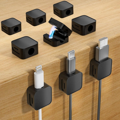 12 Black Magnetic Cable Clips,Under Desk Cable Management,Cord Holder for Nightstand Home Office Car Phone Wall,2025 Adhesive Cord Organizer[0.45" in Ht Save Space/Versatile for Wire Up to 0.27" OD]
