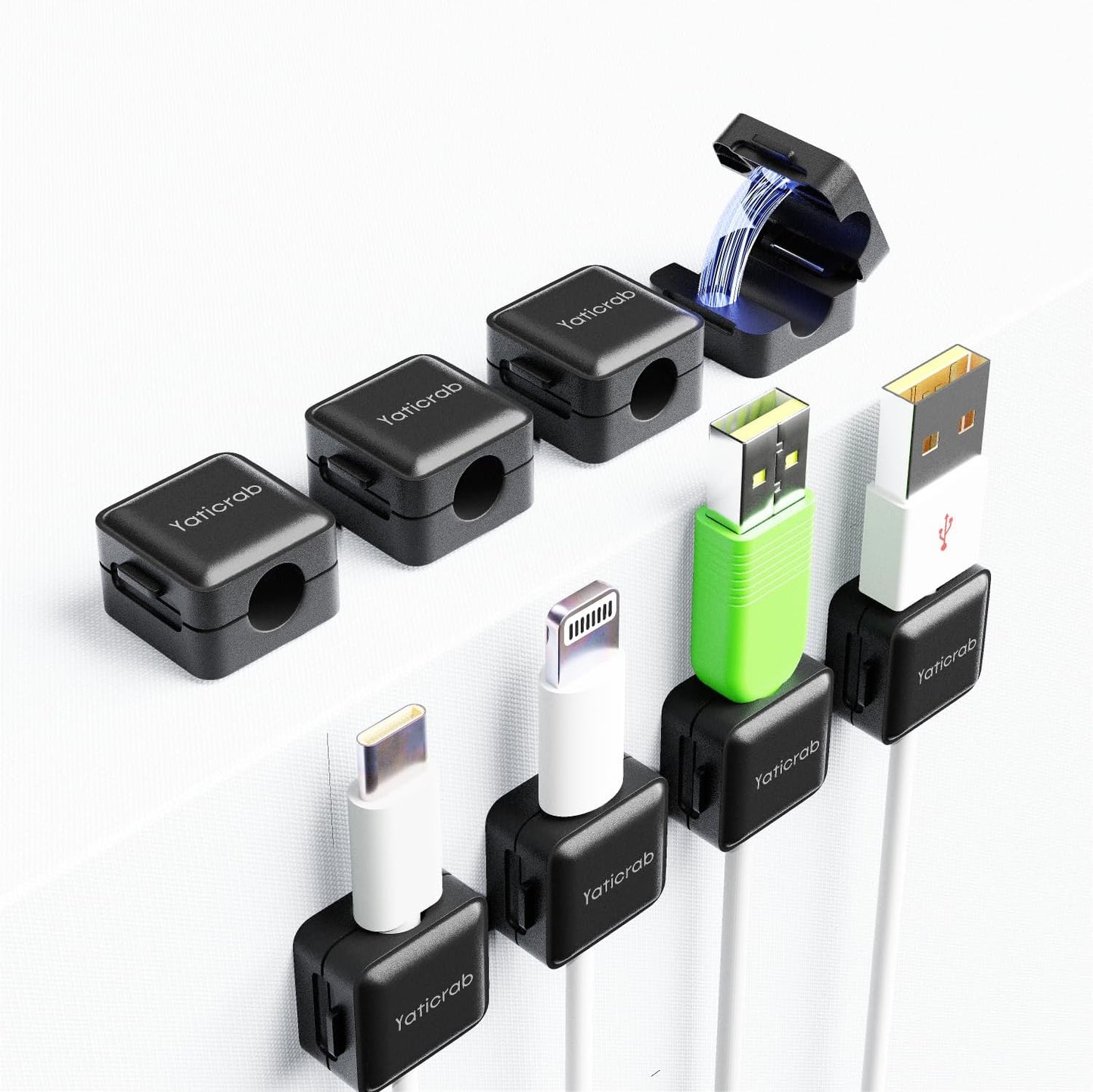 12-Pack Magnetic Cable Clips, Adhesive Cord Holder for Desk, Nightstand, Wall, Car - Organizes USB/HDMI/Charger Cables (No Residue, Black)
