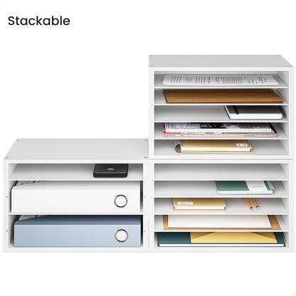 Ballucci 4-Tier Paper Organizer for Desk, Stackable Organizer Tray, Desk Storage Shelves, Stacking Letter Paper Tray Sorter for Classroom, Office, White