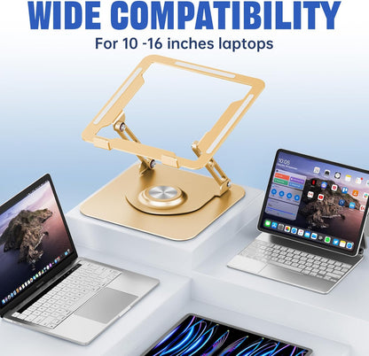 JOYEKY Laptop Stand for Desk, Adjustable Computer Stand with 360° Rotating Base, Ergonomic Laptop Riser for Collaborative Work, Foldable & Portable Laptop Stand, fits for All 10-16" Laptops (Grey)
