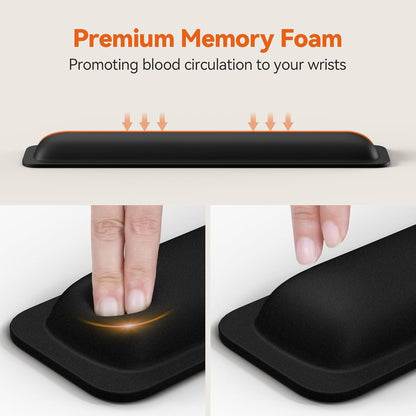 TECKNET Wrist Rest for Computer Keyboard, Thicken Memory Foam Wrist Support Pad for Keyboard, Ergonomic Palm Rest for Pain Relief, Anti-Slip Rubber Base, 17x3.3 in, 1 inch (25mm), Black