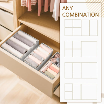 Criusia 15 Pack Drawer Organizer for Clothes, Foldable Dresser Dividers with 3 Sizes, Fabric Storage Bins – Beige