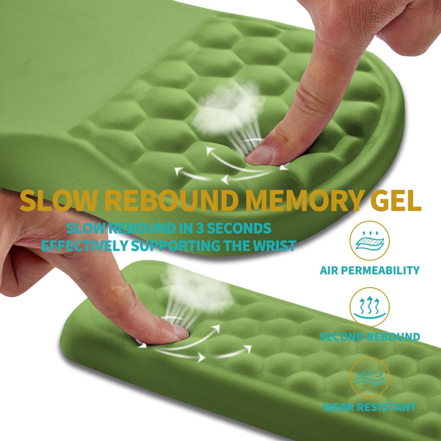 Hokafenle 2 in 1 Ergonomic Mouse Pad Wrist Support & Wrist Rest for Computer Keyboard Set, with Relieve Carpal Tunnel Pain Massage Bulge and Full Memory Gel Design (2In1 Set, Light Green)