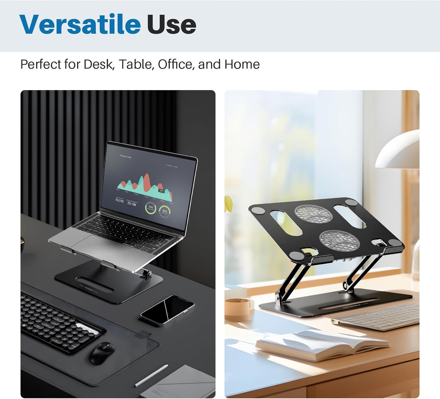 YICOSUN Adjustable Laptop Cooling Stand with 2 Quiet Fans & RGB Lighting, Aluminum Alloy & Foldable Ergonomic Design for MacBook, Lenovo, ASUS, Dell 10-16 Inch, Perfect for Gaming, DJ, Office - Silver