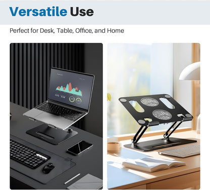YICOSUN Adjustable Laptop Cooling Stand with 2 Quiet Fans & RGB Lighting, Aluminum Alloy & Foldable Ergonomic Design for MacBook, Lenovo, ASUS, Dell 10-16 Inch, Perfect for Gaming, DJ, Office - Silver
