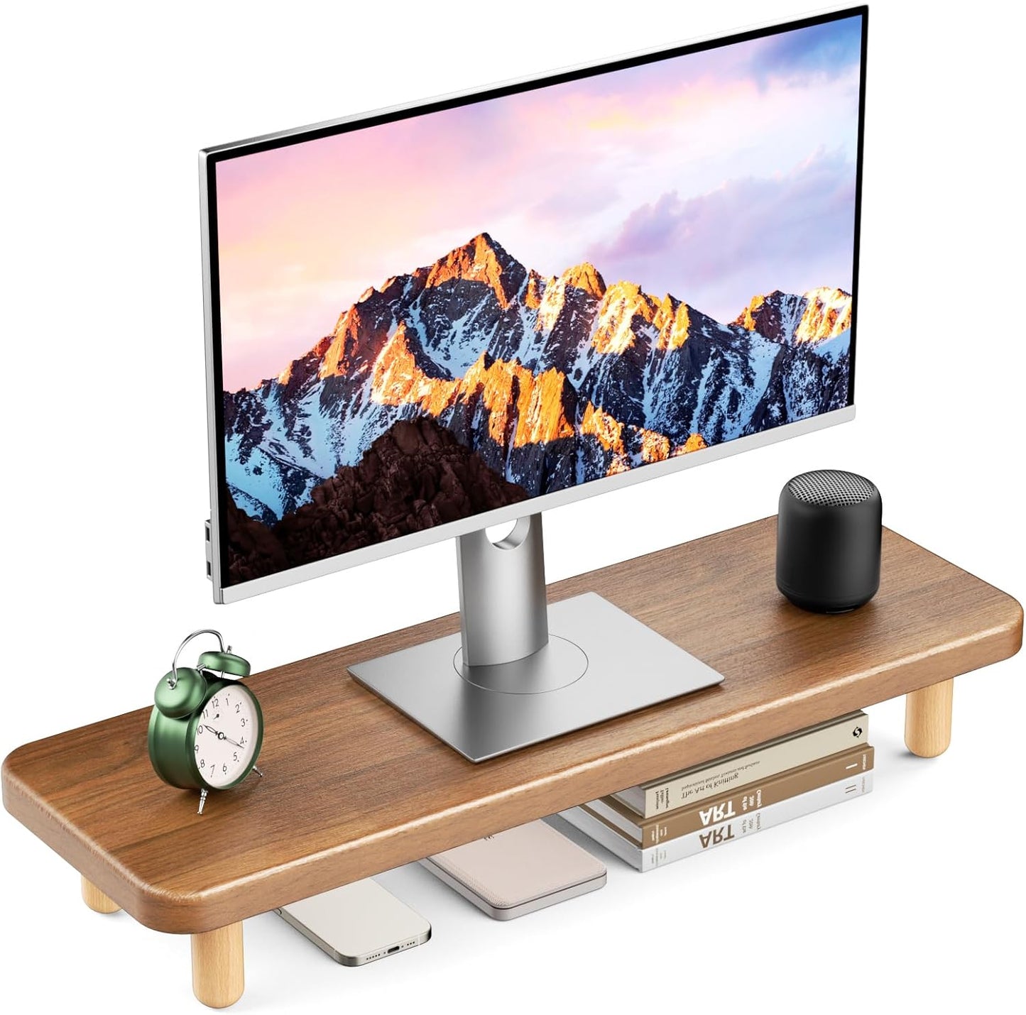 Monitor Stand Riser, 24 Inch Wood Desk Organizer with Monitor Stand & Storage Computer Monitor and Laptop Riser Multifunctional Laptop Stand Desk Organizer for Office Home Screen/Laptop/PC (Light Walnut)