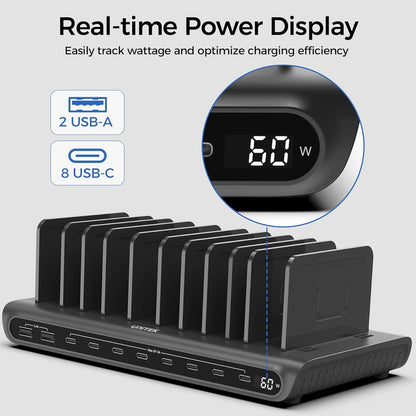 Unitek 10-Port Desktop Charging Dock Ultimate Charging Station for Multiple Devices, iPhones & Apple Products High-Speed USB Hub with LED Display for Office, Kitchen Counter, Desk Organizer