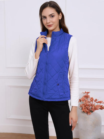 Allegra K Women's Puffer Vest Stand Collar Lightweight Gilet Quilted Zip Vest