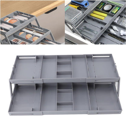 Sanpyl Drawer Organizer, Multi Layer Drawer Foldable Storage Box for Dresser Bathroom Kitchen Office, Expandable Folding Jewelry Organizer Tray (2 Layers)