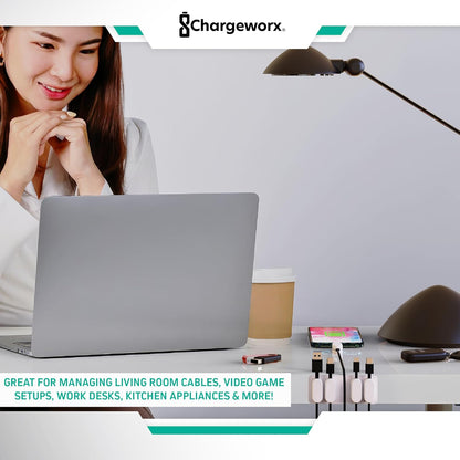 CHARGEWORX Pack of 5 Magnetic Cable Clips, Adhesive Cord Organizer for Desk, Nightstand, Wall or Car, Wire Holder for USB-C, Lightning and Micro-USB Cables