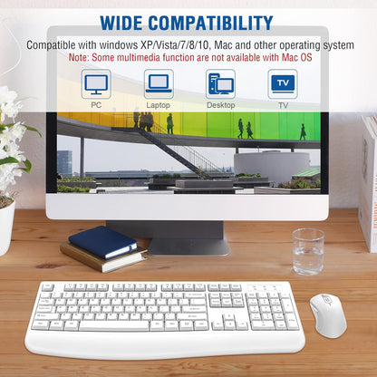 Wireless Keyboard and Mouse Combo, EDJO 2.4G Full-Sized Ergonomic Computer Keyboard with Wrist Rest and 3 Level DPI Adjustable Wireless Mouse for Windows, Mac OS Desktop/Laptop/PC