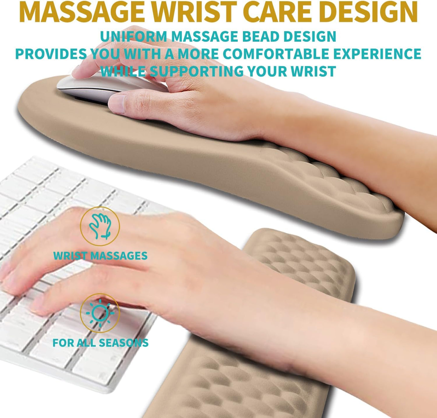 Hokafenle 2 in 1 Ergonomic Mouse Pad Wrist Support & Wrist Rest for Computer Keyboard Set, with Relieve Carpal Tunnel Pain Massage Bulge and Full Memory Gel Design (2In1 Set, Light Green)