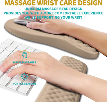 Hokafenle 2 in 1 Ergonomic Mouse Pad Wrist Support & Wrist Rest for Computer Keyboard Set, with Relieve Carpal Tunnel Pain Massage Bulge and Full Memory Gel Design (2In1 Set, Light Green)