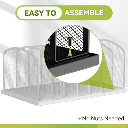 MINDEPOT Desk File Organizer 7 Sections Upright Mesh File Sorter Organizer for Desk, Office Organization File Holder for Home, Office & Classroom (Black, 1Pack)