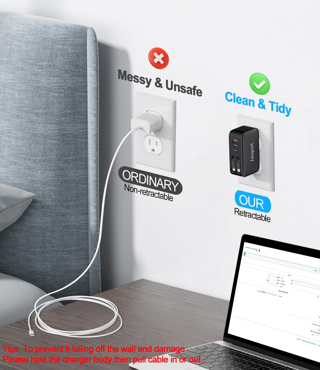 4 in 1 Retractable Wall Charger with Dual Cables,40W Retractable Phone Charger Wall Plug with Dual USB Ports,20W USB C Chargers Block Fast Charging for iPhone 17 16 15 14 13,LG, Galaxy S24 23,Pixel
