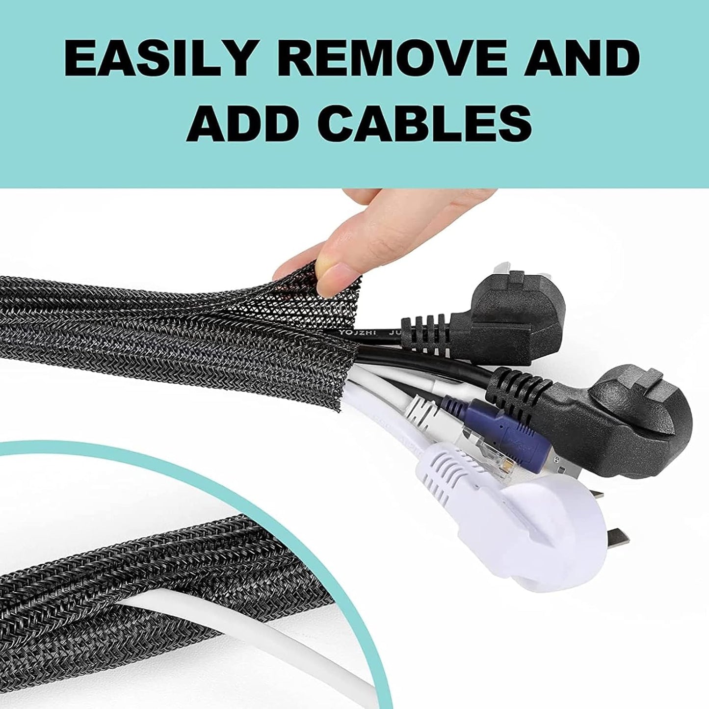 AGPTEK White Cable Sleeve, 2 Pack 5ft - 1.2 Inch Cable Management, Desk Cord Cover Organizer Wire Hider for Computer TV Wire Loom Tubing, Pet Proof Cord Protector from Cat Dog Chewing, White