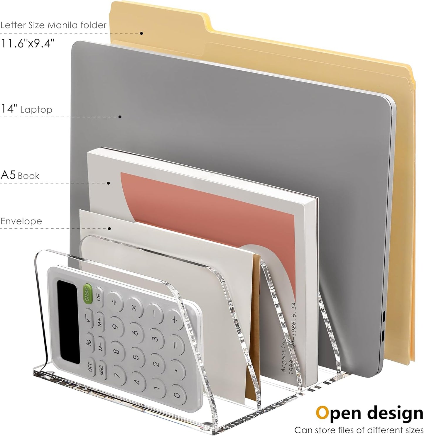 SANRUI 5 Compartments Acrylic Mail Sorter Holder, Clear Document Magazine Envelope File Rack, Vertical Letter Sorter & Multifunction Desk Organizer for Bills, Documents, Notebooks