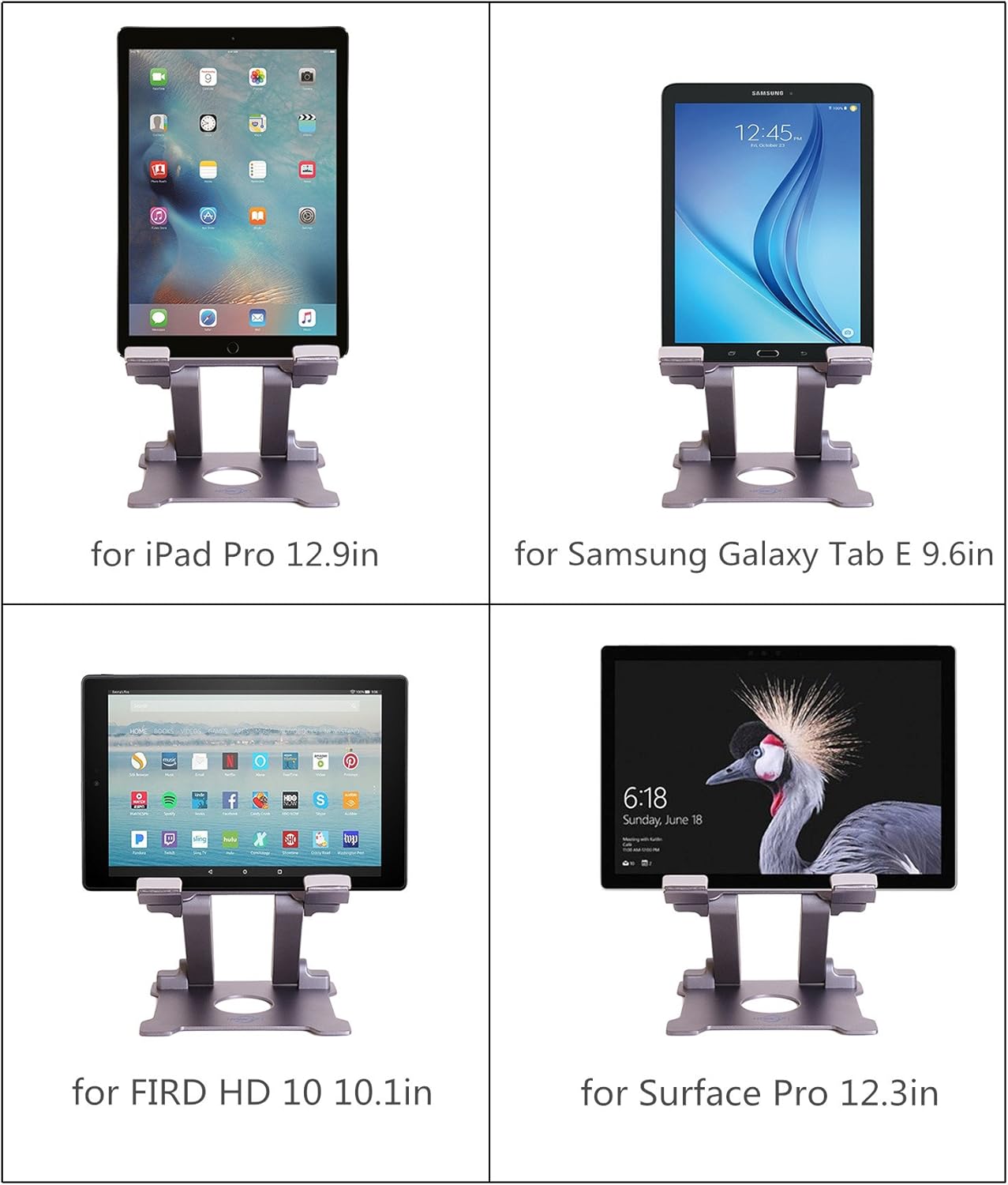 KABCON Quality Tablet Stand,Adjustable Foldable Eye-Level Aluminum Solid Up to 15-in Tablets Holder for Microsoft Surface Series Tablets,iPad Series,Samsung Galaxy Tabs,Amazon Kindle Fire,Etc.Silver
