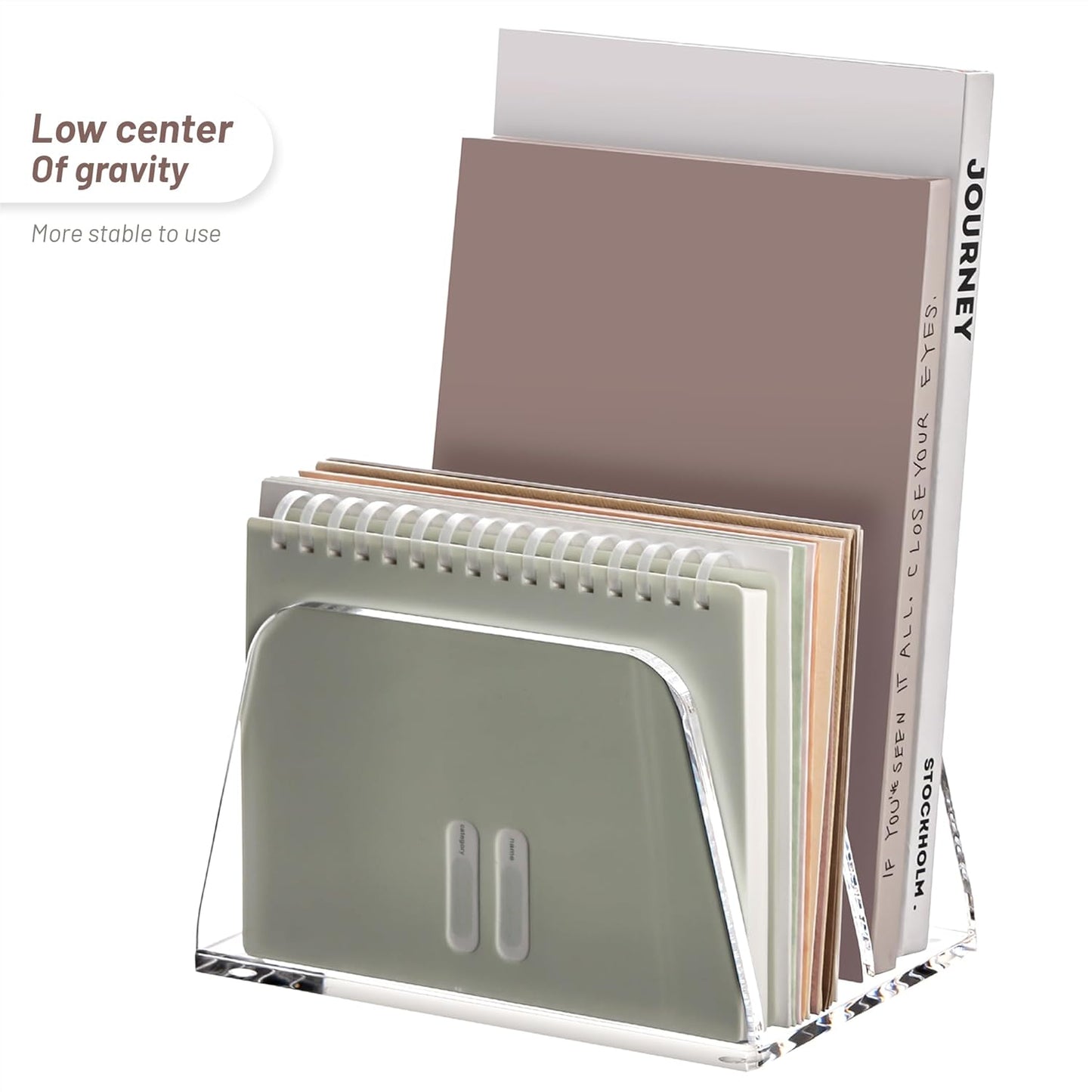 YUXUN Acrylic Mail Organizer for Desk, 2 Compartment Letter & Document Holder with Non-Slip Base, Small File Holders for Bills, Envelopes, Letters,Mails, Papers, Clear Office Supplies for School Home