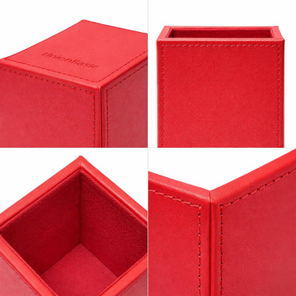 UnionBasic Square Pen Holder, Leather Pencil Cup, Desktop Caddy Stationery Organizer, Beige