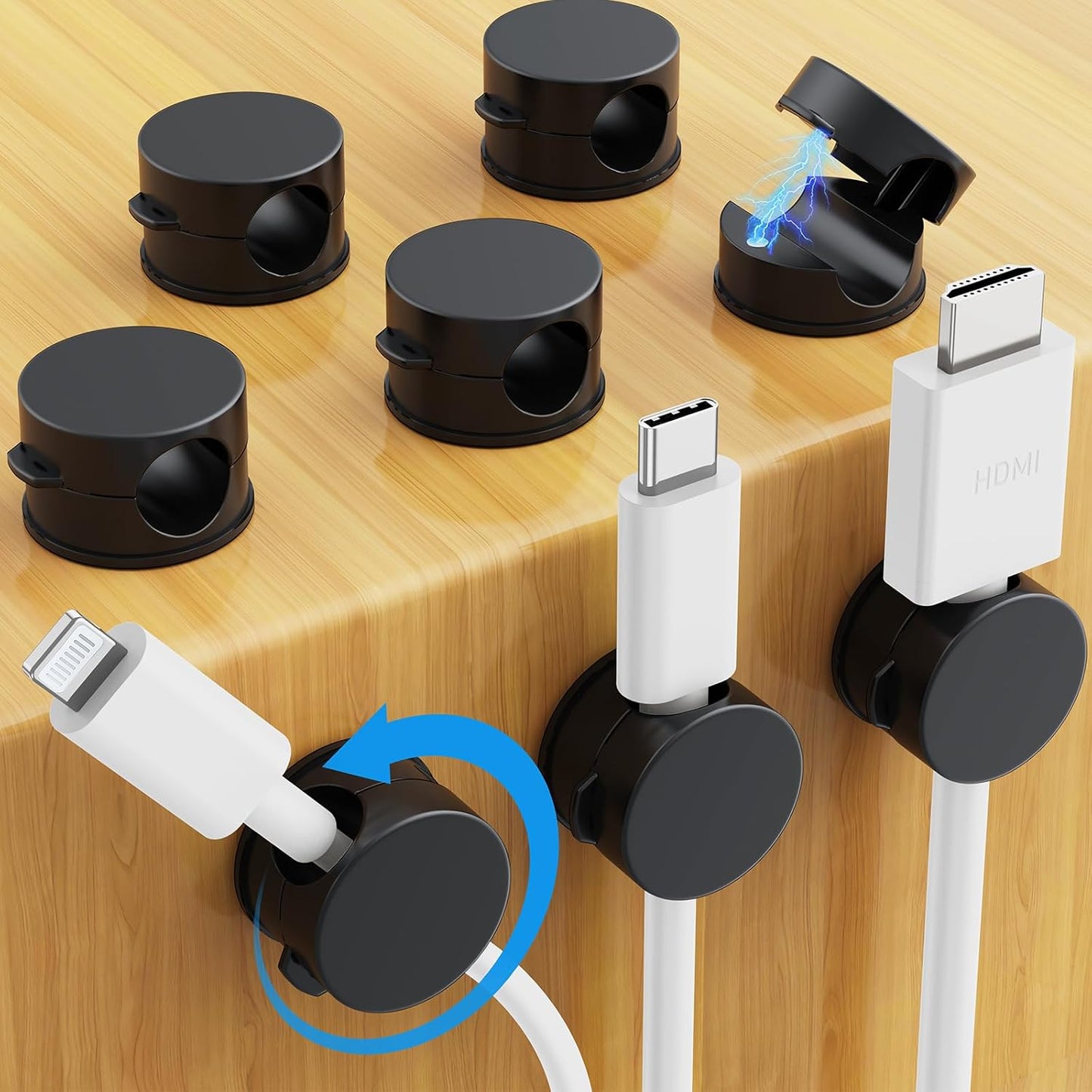 AGPTEK 8 Pack Magnetic Cable Clips, Upgraded 360° Rotatable Cord Holder Clips for Nightstand, Desk Cord Organizer Adhesive Wire Management Home Office Phone Charging Cords USB Cable Keeper (Clear)