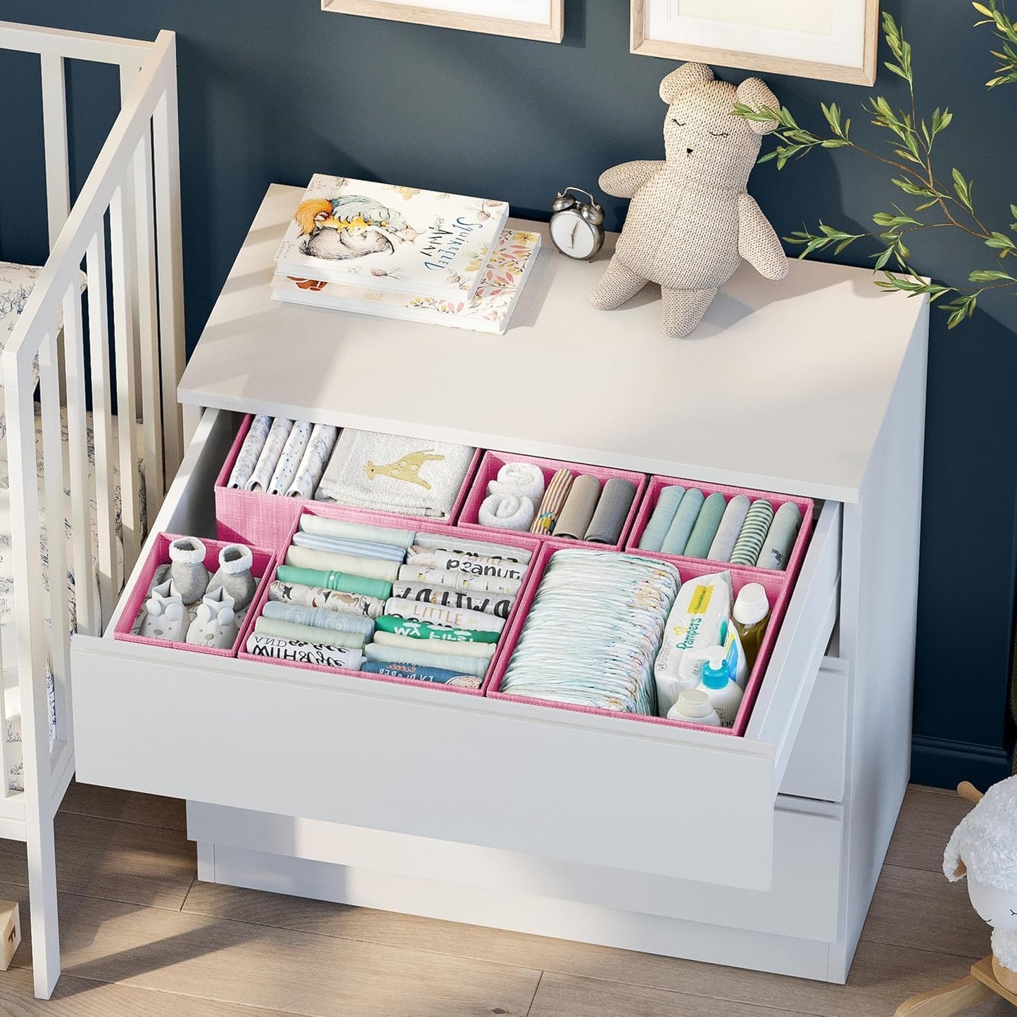 Drawer Organizer Clothes Set of 12 Grey - Dresser Organizer For Nursery, Bedroom, Closet - The Perfect Baby Clothes Organizer and Storage & General Nursery Organization or Dresser Drawer Organizers