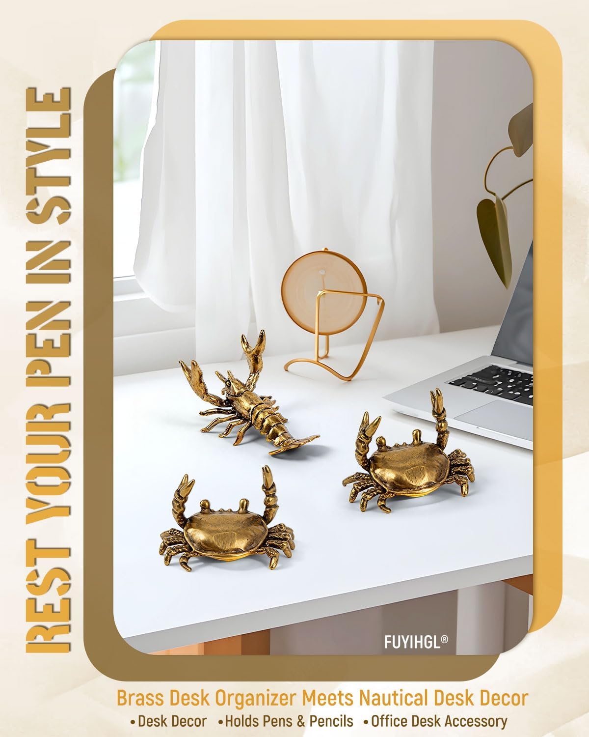 Pencil Holders Weightlifting Brass Pen Holder, Funny Animal Desk Organizer, Creative Desktop Decoration, Stationery Storage Rack for Office Home (Crab | 2PCS)