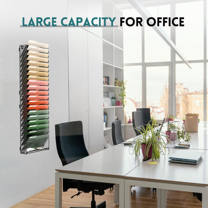 SUPEASY 5 Tier Wall File Organizer, Hanging Wall Mounted Mail Organizer with Label Slots, Metal Mesh File Holder Magazine Rack for Office, Home, School or Classroom, Black