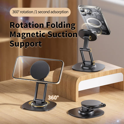 Magnetic Phone Stand for Desk 360 Rotating Adjustable Foldable Aluminum for MagSafe Cell Phone Stand Holder with Non-Slip Base Desk Stand for iPhone 17 16 Pro Max/15/14/13/12 Plus Air (White)