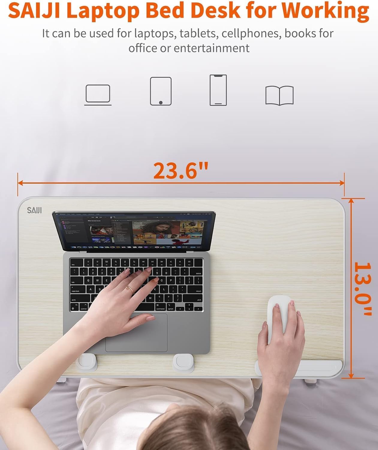 SAIJI Height & Angle Adjustable Laptop Stand for Bed, Lap Desk Bed Tray Table, Light Weight Foldable Portable Laptop Table for Couch Sofa Chair Floor Desk for Adults, Kids (52*30cm Black)