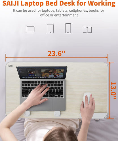 SAIJI Height & Angle Adjustable Laptop Stand for Bed, Lap Desk Bed Tray Table, Light Weight Foldable Portable Laptop Table for Couch Sofa Chair Floor Desk for Adults, Kids (52*30cm Black)
