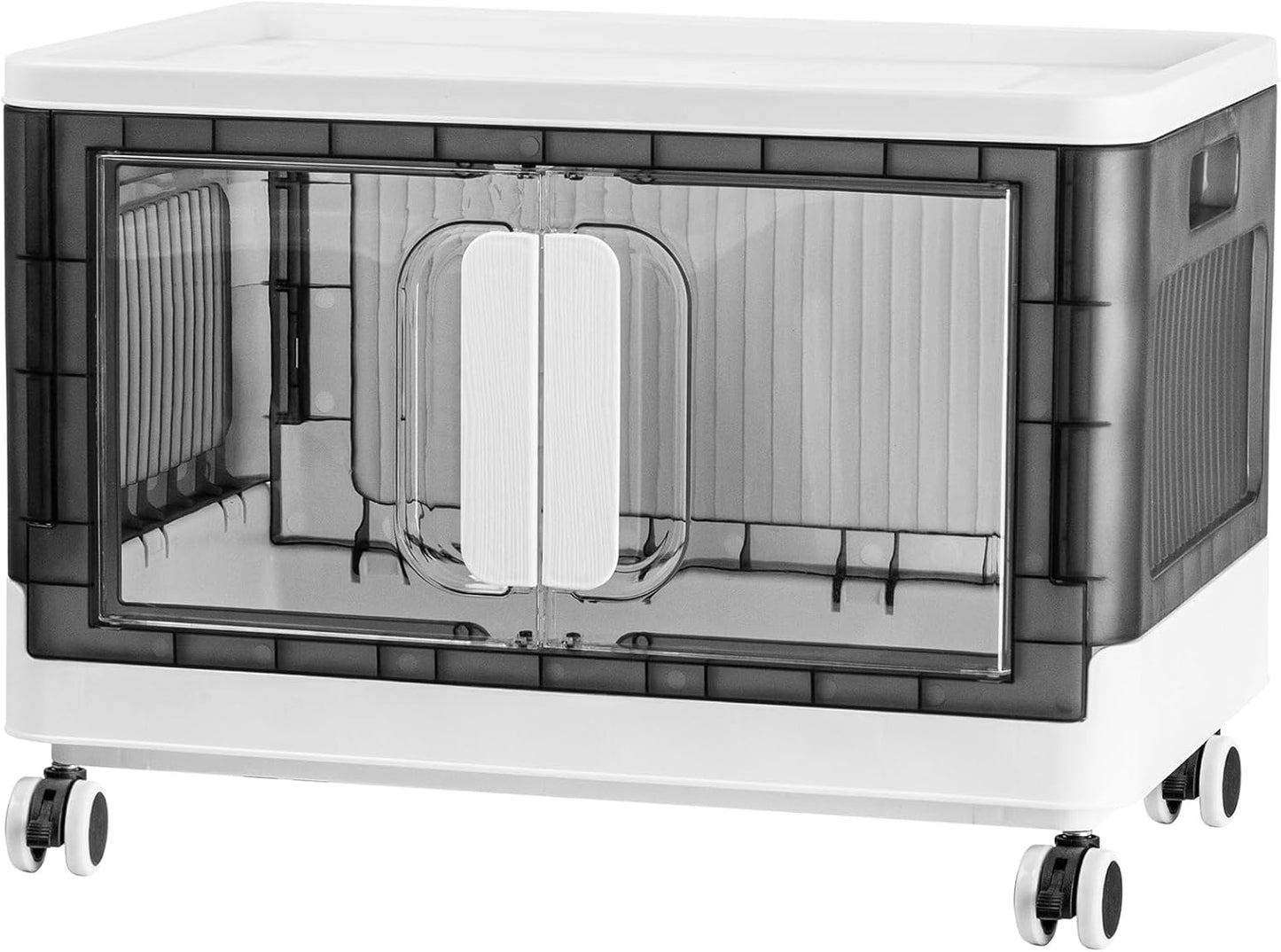 Folding Storage Organizer with Silent casters | Stackable Design for Home & Office, Heavy-Duty Plastic Storage Bin with Clear Door, 3 Sizes (19.5/23.5/27.5in),Black/White (23.6" 1 layer, White)