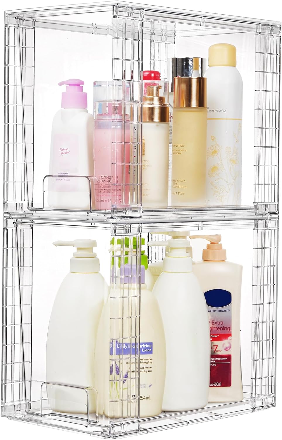 Vtopmart 4 Pack Stackable Storage Drawers,Clear Acrylic Drawer Organizers with Handles, Easily Assemble for Fridge, Bathroom,Kitchen Undersink,Cabinet,Pantry Organization and Storage