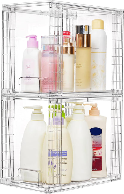 Vtopmart 4 Pack Stackable Storage Drawers,Clear Acrylic Drawer Organizers with Handles, Easily Assemble for Fridge, Bathroom,Kitchen Undersink,Cabinet,Pantry Organization and Storage