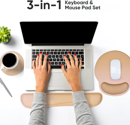 RICHEN Ergonomic PU Leather Keyboard Wrist Rest and Mouse Pad with Wrist Support, Memory Foam Set for Computer/Laptop,Gaming and Office, Comfortable for Easy Typing & Pain Relief (PU Brown)
