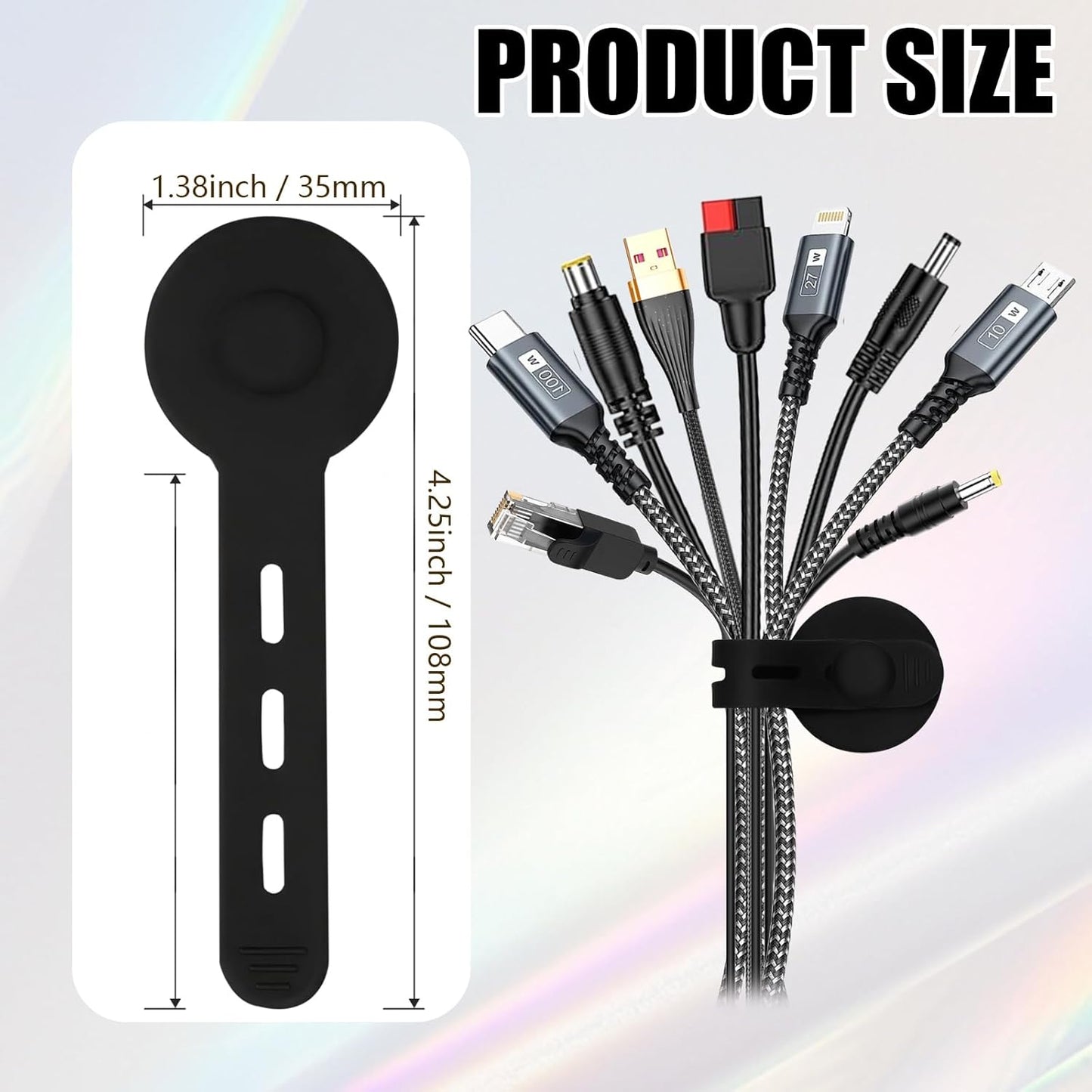 8Pcs Silicone Cable Straps, Self Adhesive Cable Management Under Desk, Reusable Cable Clip, Wire Organizers for Cords, Cord Holder for Home, Kitchen, Office, Bedroom, Car (Black)