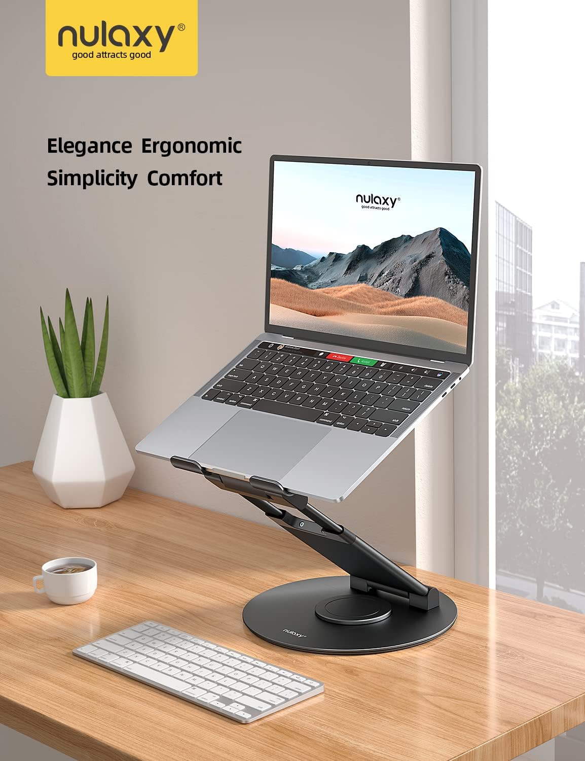 Nulaxy Telescopic 360 Rotating Laptop Stand for Desk Adjustable Height Swivel Pull Out Design Ergonomic Laptop Riser Standing Desk Converter Fits All 10-17" Laptops Computer MacBook, Gray