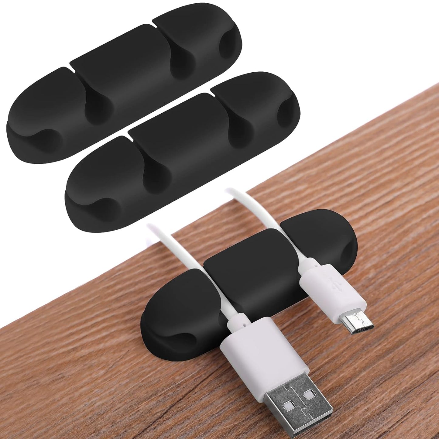WLLHYF Cable Clips 3PCS Cord Wire Organizer Cable Management Holders 4 Hole Silicone Cable Harness USB Charging Accessory Cable Holder for Office and Home Desk (Black)