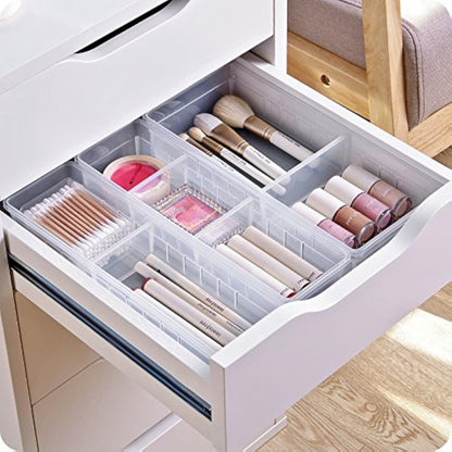 Chris.W Desk Drawer Organizer Tray with Adjustable Dividers, Multi-Drawers for Makeups, Utensil, Pens, Flatware and Junks - Set of 4 (2 Large + 2 Small) 10.24 Inch Length