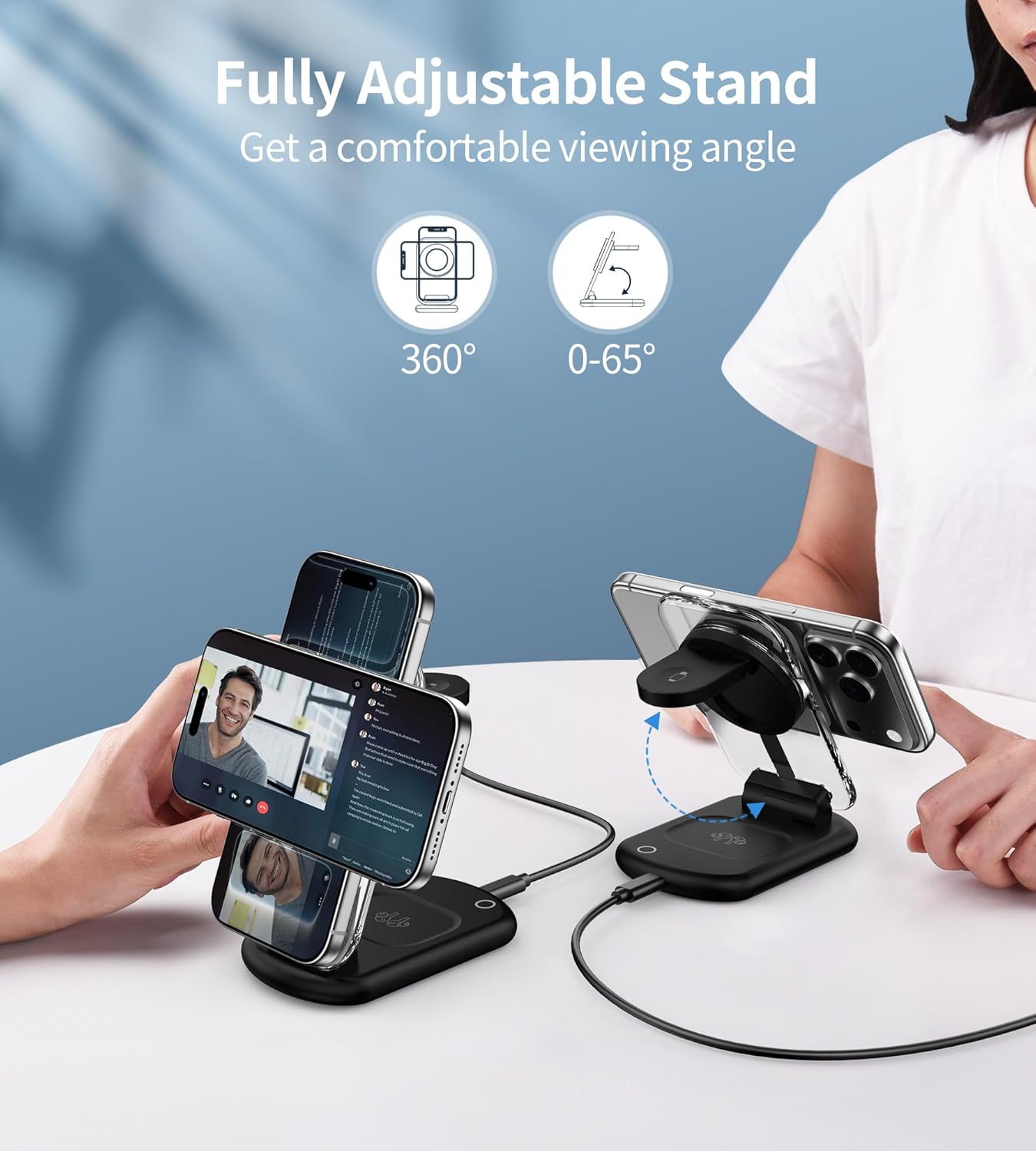 3 in 1 Magnetic Wireless Charging Station for Apple Devices, Fast Foldable Travel Mag-Safe Charger Stand with Night Light for iPhone 17 16 15 14 13 12 Series, Apple Watch/AirPods Pro, BU