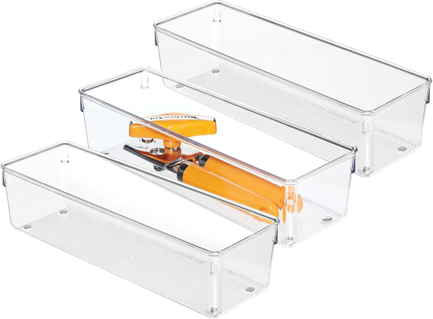 iDesign Plastic Drawer Organizer Bins - Storage for Kitchen, Bathroom, and Desk Drawers - Set of 6 - Clear
