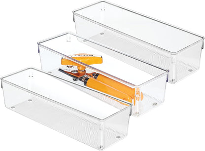 iDesign Plastic Drawer Organizer Bins - Storage for Kitchen, Bathroom, and Desk Drawers - Set of 6 - Clear