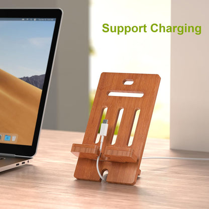 Pezin & Hulin Cell Phone Tablet Stand, Bamboo Wooden Smart Phone Desktop Charging Dock Holder Compatible with Pad, 8 Plus X XS Max XR, All Android Cellphone, Tablet - 1 Pack