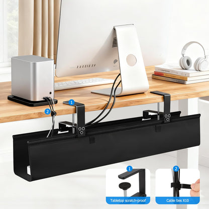 Under Desk Cable Management Tray, 36-Inch Heavy Duty No-Drill Clamp & Screw Mount Cord Organizer, Holds Power Strip & Large Adapters for Home Office, Gaming Desk, Study Room