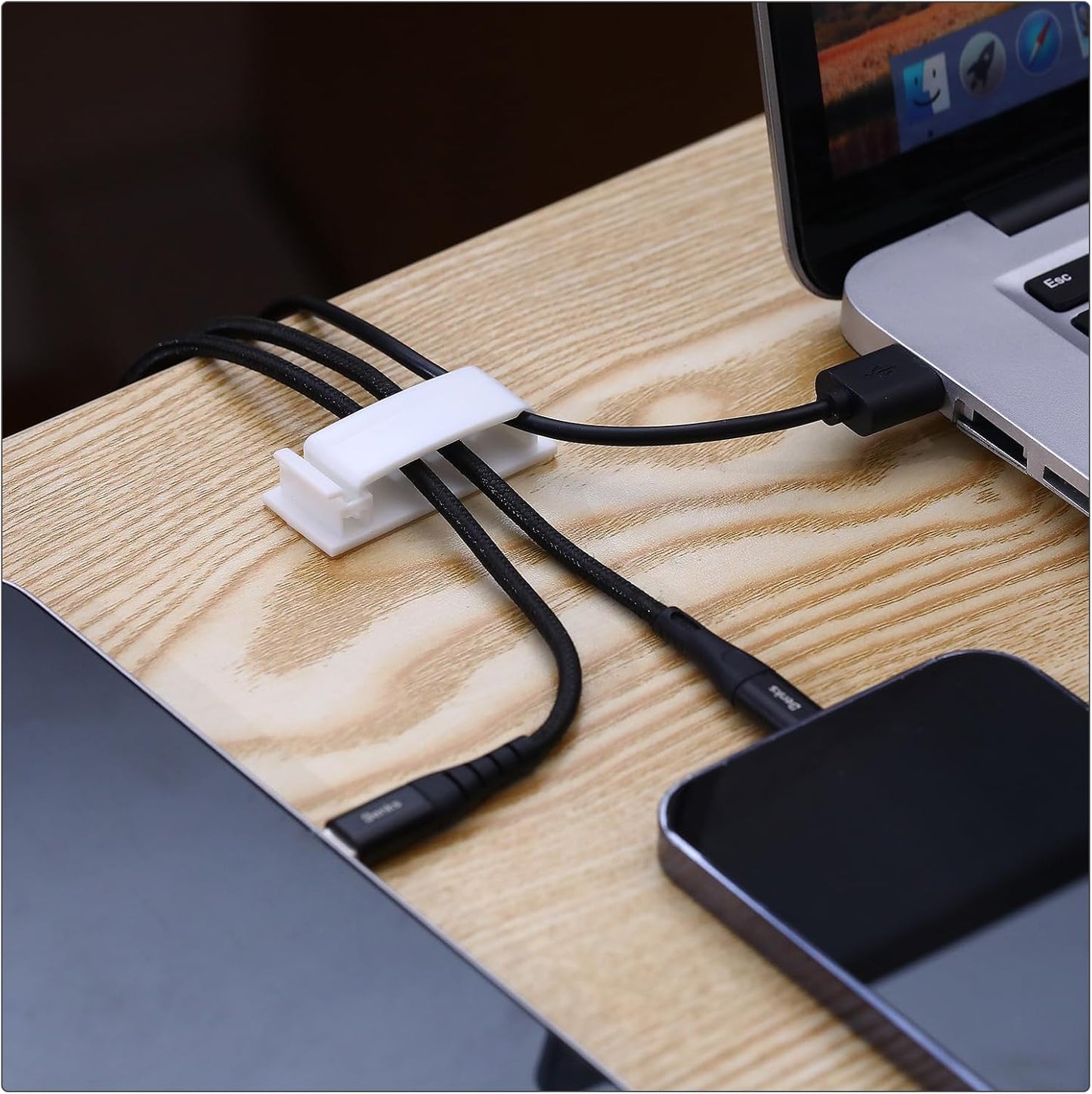 Hicarer 100 Pcs Adhesive Cable Clips Wire Clips Management Wire Cable Holder Clamps Tie Cord Holder for Car Outdoor Wall String Lights Desk Home Office(Small, White)