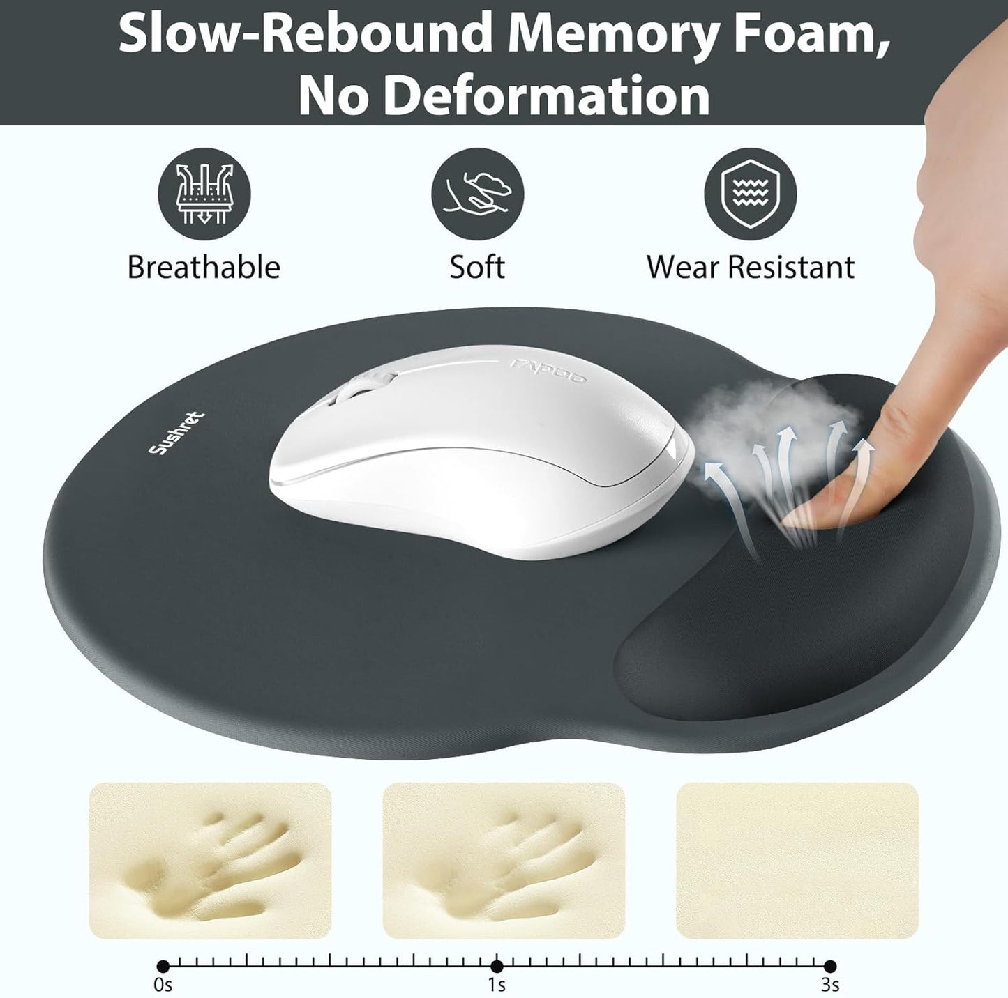 Sushret Mouse Pad and Keyboard Wrist Rest, 3-in-1 Gel Memory Foam Ergonomic Mouse Pad with Wrist Rest Set,Gaming Mousepad Arm Cushion Support for Computer Office Desk Accessories Cute Setup,Sage Green